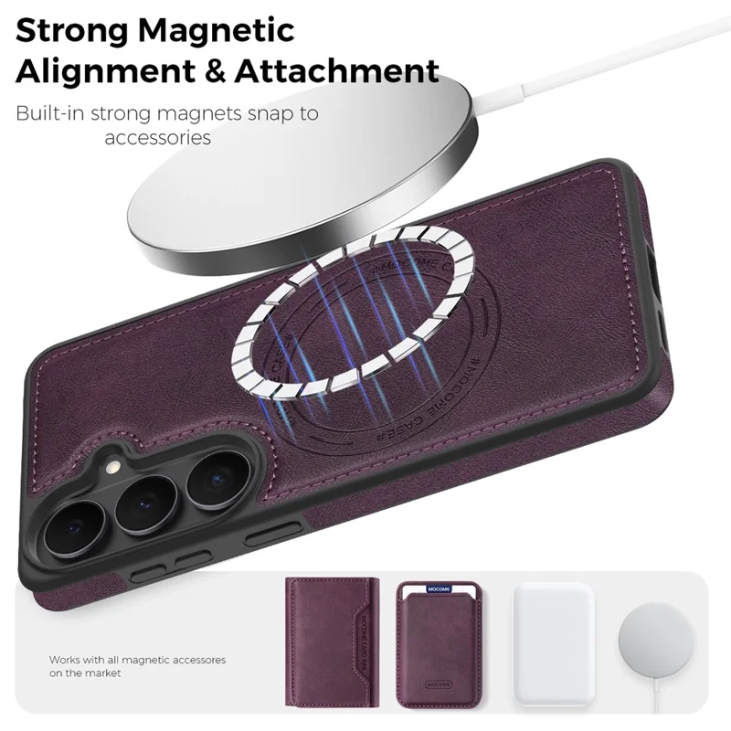 Capa de Telemóvel em Pele com Compatibilidade MagSafe para Samsung Galaxy S26 - Roxo Escuro