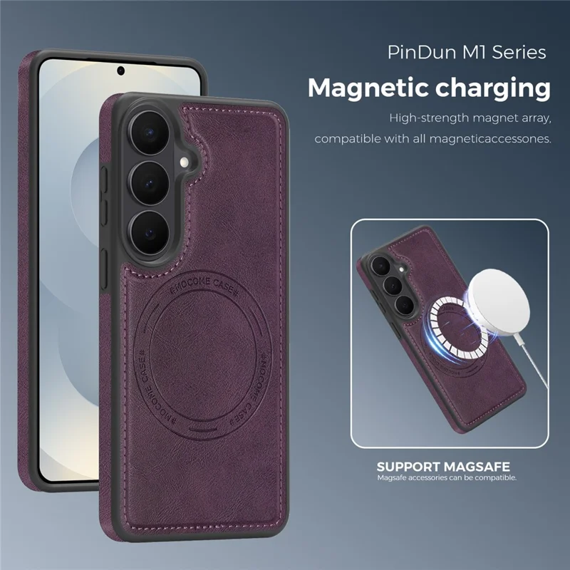 Capa de Telemóvel em Pele com Compatibilidade MagSafe para Samsung Galaxy S26 - Roxo Escuro