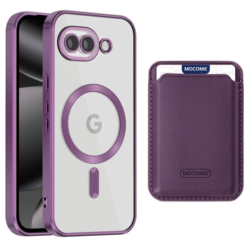 For Google Pixel 10a Magnetic Phone Case TPU + PC Mobile Cover with Card Bag - Purple