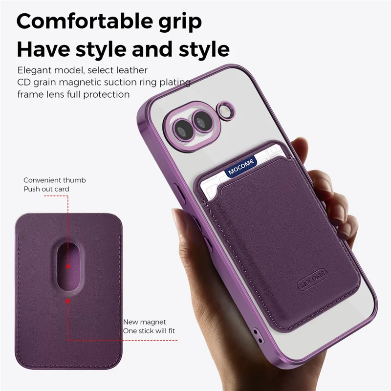 For Google Pixel 10a Magnetic Phone Case TPU + PC Mobile Cover with Card Bag - Purple