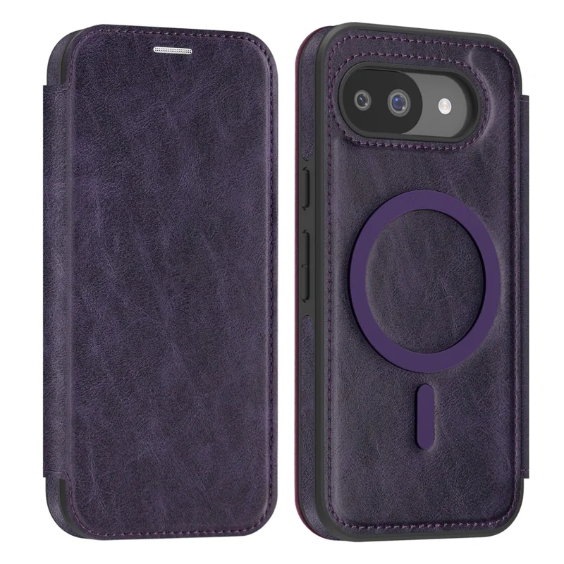 For Google Pixel 10a Magnetic Case RFID Blocking Card Holder Leather Phone Cover - Dark Purple