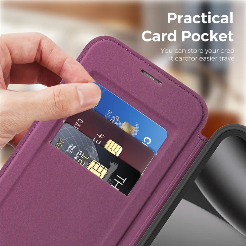 For Google Pixel 10a Magnetic Case RFID Blocking Card Holder Leather Phone Cover - Dark Purple