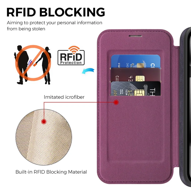 For Google Pixel 10a Magnetic Case RFID Blocking Card Holder Leather Phone Cover - Dark Purple