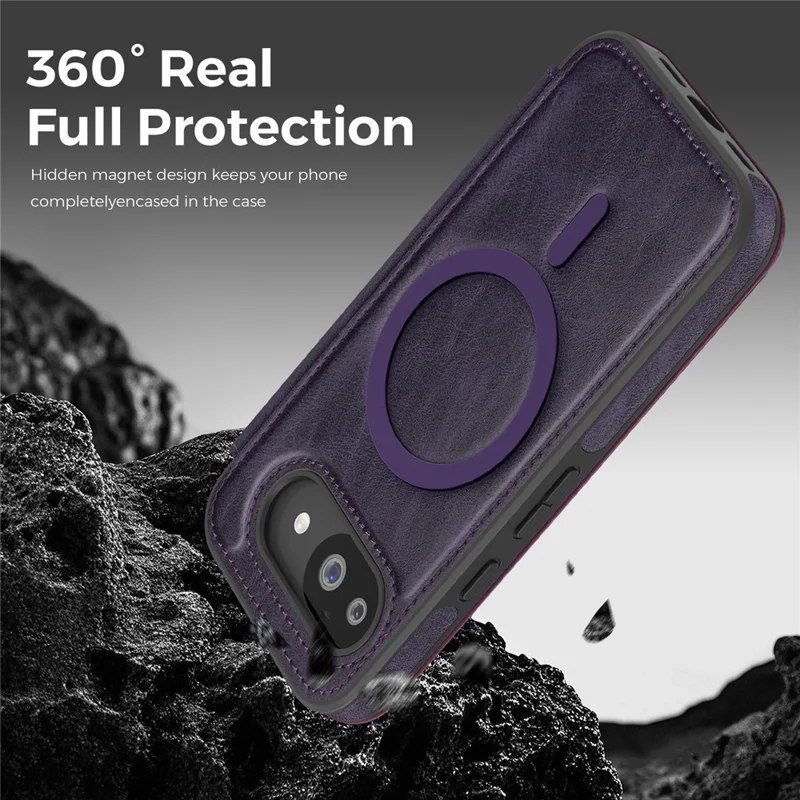 For Google Pixel 10a Magnetic Case RFID Blocking Card Holder Leather Phone Cover - Dark Purple