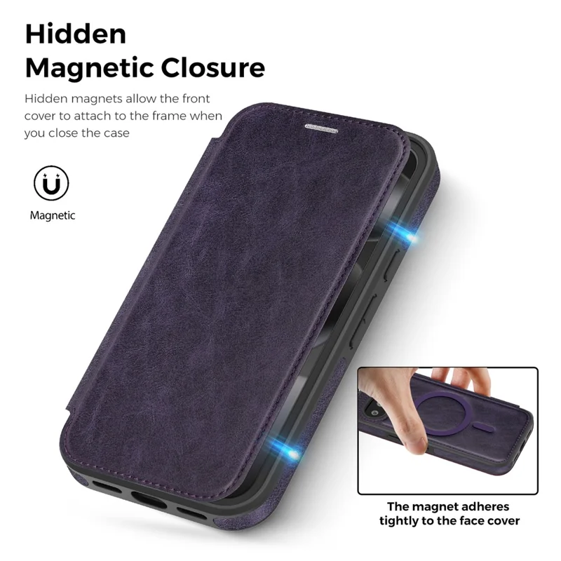 For Google Pixel 10a Magnetic Case RFID Blocking Card Holder Leather Phone Cover - Dark Purple