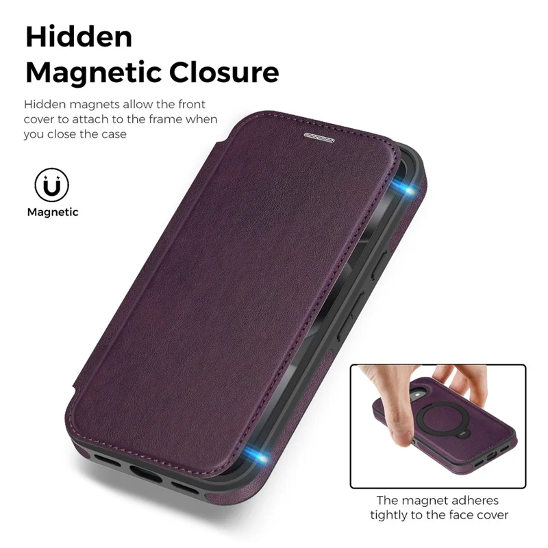 For Google Pixel 10a Magnetic Phone Case RFID Blocking Leather Wallet Cover with Rotating Ring Kickstand - Dark Purple