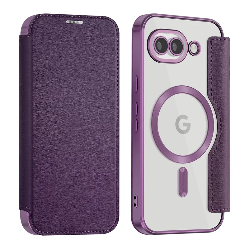 For Google Pixel 10a Magnetic Case RFID Blocking Card Holder Leather Phone Cover with Lens Film - Dark Purple