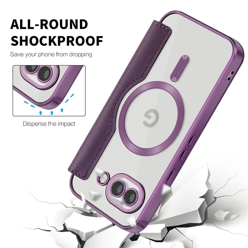For Google Pixel 10a Magnetic Case RFID Blocking Card Holder Leather Phone Cover with Lens Film - Dark Purple
