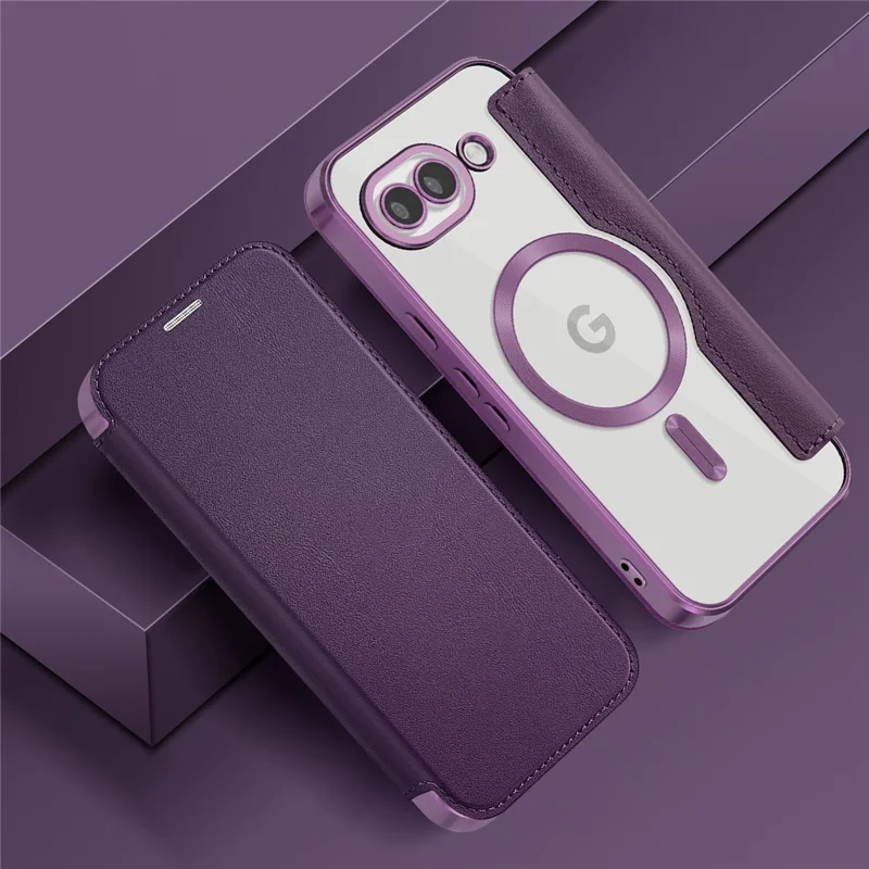For Google Pixel 10a Magnetic Case RFID Blocking Card Holder Leather Phone Cover with Lens Film - Dark Purple