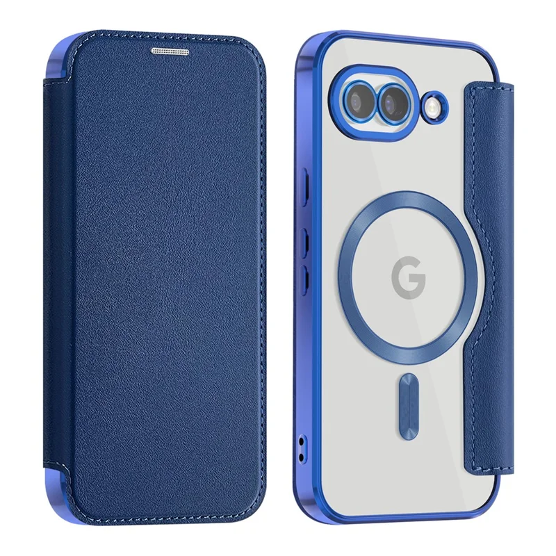 Magnetische Hülle für Google Pixel 10a mit RFID-Schutz, Kartenfach, Lederschutzhülle mit Objektivfolie – Saphir