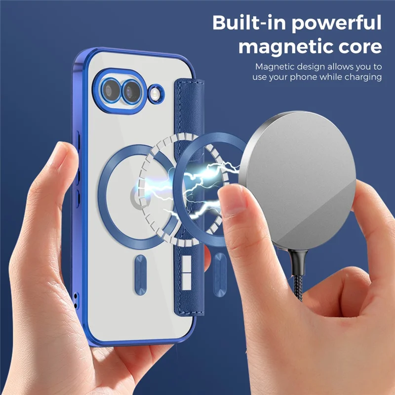 Magnetische Hülle für Google Pixel 10a mit RFID-Schutz, Kartenfach, Lederschutzhülle mit Objektivfolie – Saphir