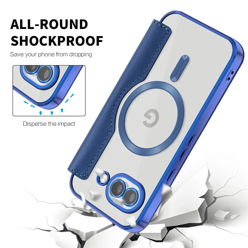 Magnetische Hülle für Google Pixel 10a mit RFID-Schutz, Kartenfach, Lederschutzhülle mit Objektivfolie – Saphir