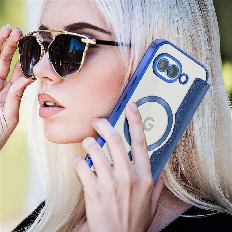 Magnetische Hülle für Google Pixel 10a mit RFID-Schutz, Kartenfach, Lederschutzhülle mit Objektivfolie – Saphir