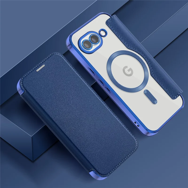 Magnetische Hülle für Google Pixel 10a mit RFID-Schutz, Kartenfach, Lederschutzhülle mit Objektivfolie – Saphir