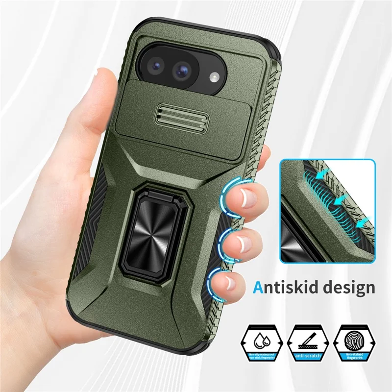 For Google Pixel 10a Case Camshield Kickstand TPU + PC Anti-Slip Phone Cover - Green