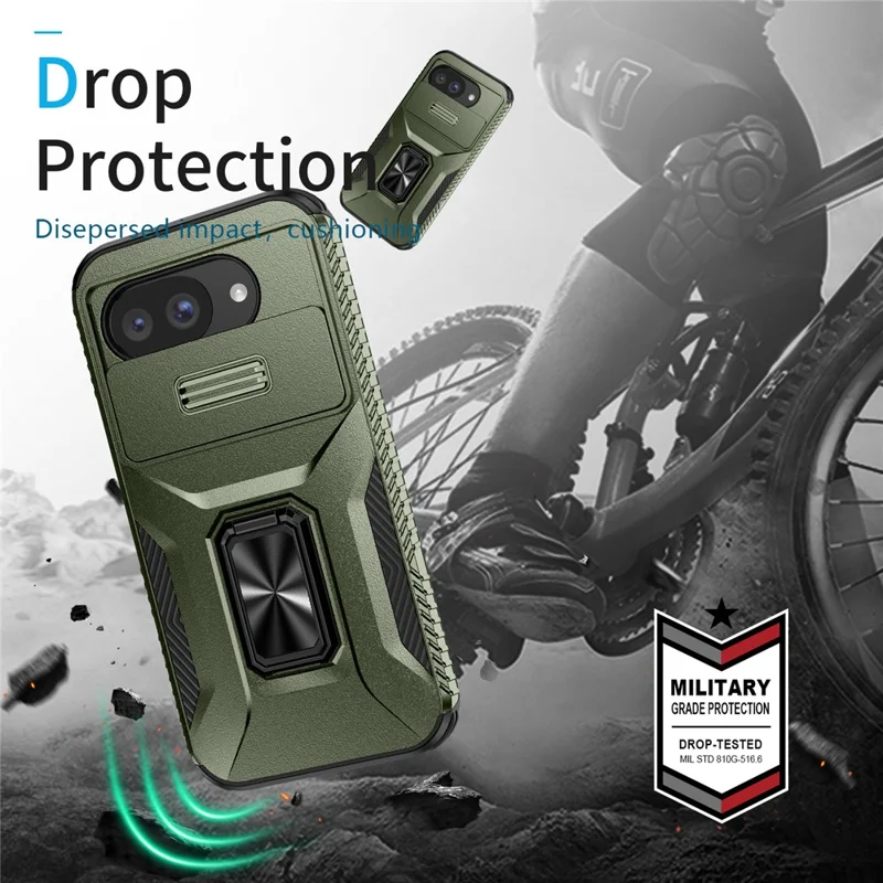 For Google Pixel 10a Case Camshield Kickstand TPU + PC Anti-Slip Phone Cover - Green