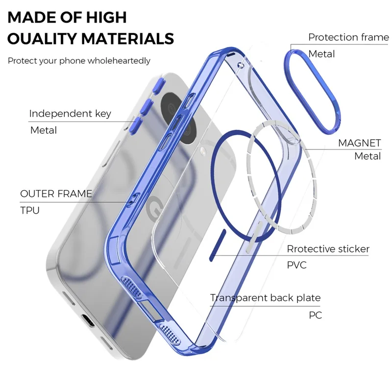 For Google Pixel 10a Magnetic Case TPU PC Clear Phone Cover - Sapphire