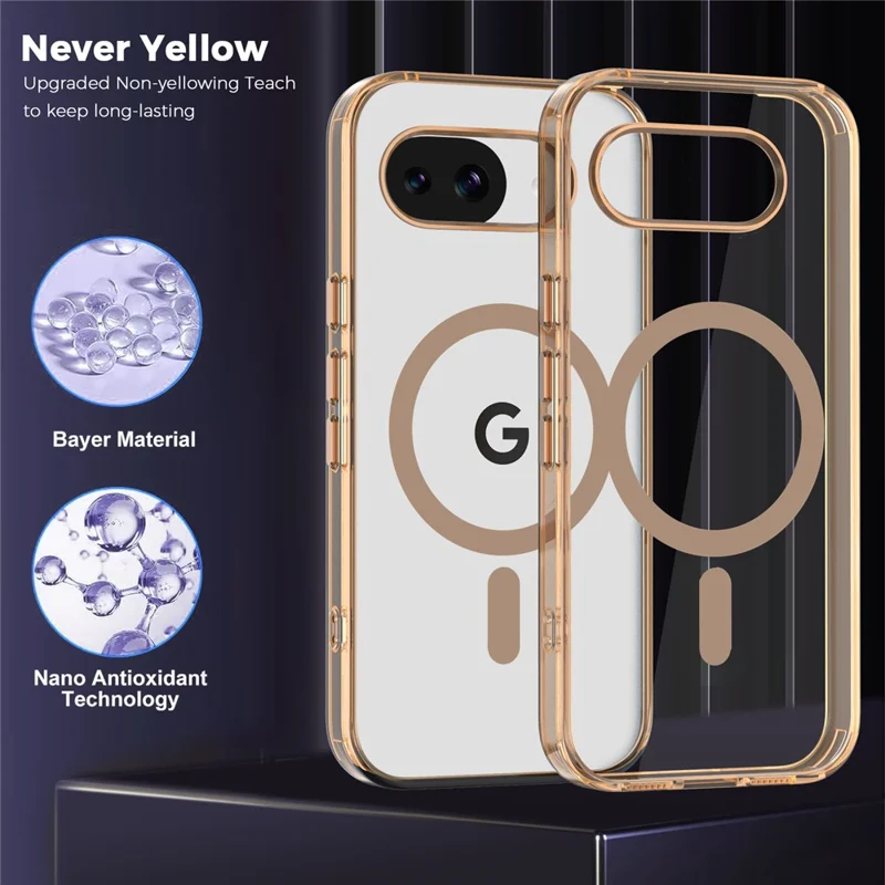 For Google Pixel 10a Magnetic Case TPU + PC Transparent Phone Cover - Desert Gold