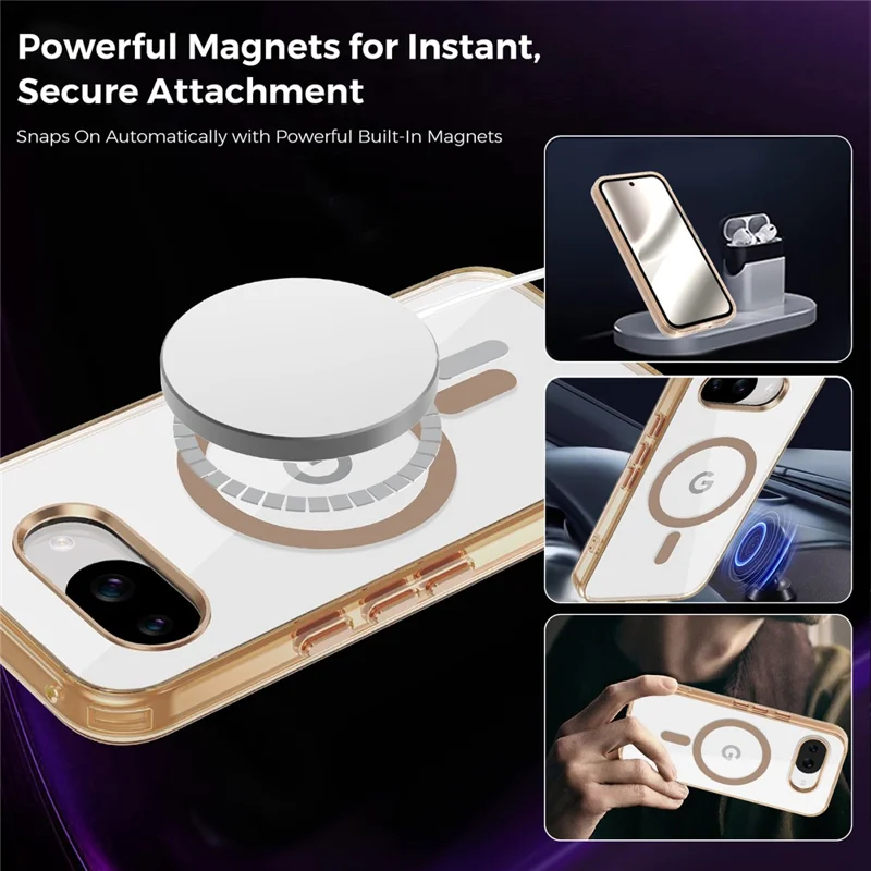 For Google Pixel 10a Magnetic Case TPU + PC Transparent Phone Cover - Desert Gold