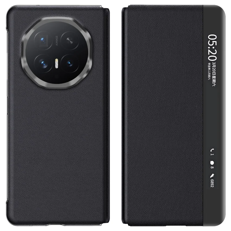 For Honor Magic V6 5G Case View Window PU Leather Stand Smart Phone Cover - Black