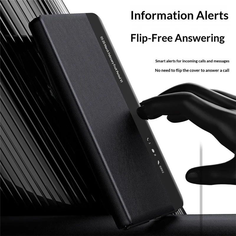 For Honor Magic V6 5G Case View Window PU Leather Stand Smart Phone Cover - Black