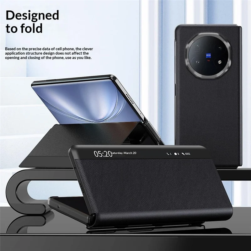 For vivo X Fold6 5G Case View Window PU Leather Stand Smart Phone Cover - Black
