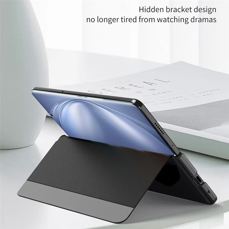 For vivo X Fold6 5G Case View Window PU Leather Stand Smart Phone Cover - Black