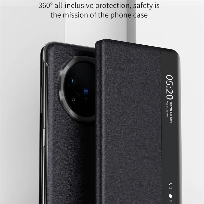 For vivo X Fold6 5G Case View Window PU Leather Stand Smart Phone Cover - Black