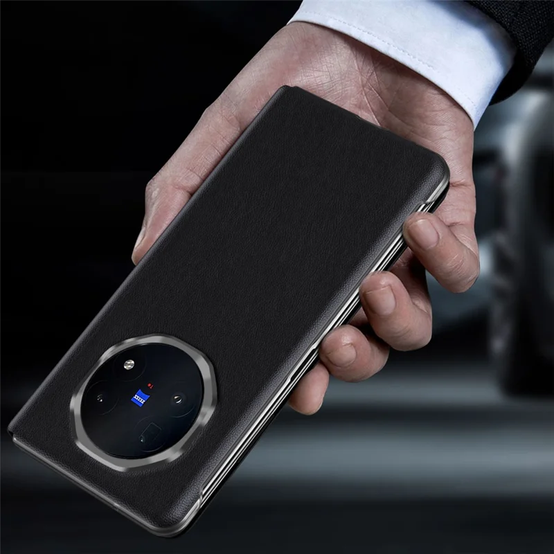 For vivo X Fold6 5G Case View Window PU Leather Stand Smart Phone Cover - Black