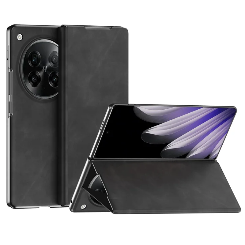 For Oppo Find N6 5G Case Drop Proof Stand Nappa Texture PU Leather + PC Phone Cover - Black