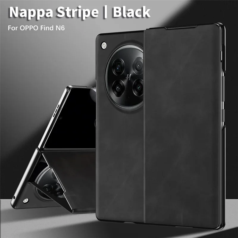 For Oppo Find N6 5G Case Drop Proof Stand Nappa Texture PU Leather + PC Phone Cover - Black