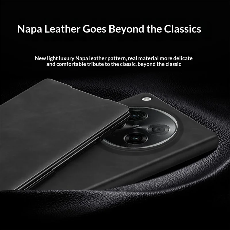 For Oppo Find N6 5G Case Drop Proof Stand Nappa Texture PU Leather + PC Phone Cover - Black