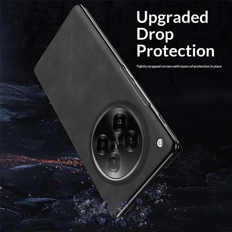 For Oppo Find N6 5G Case Drop Proof Stand Nappa Texture PU Leather + PC Phone Cover - Black