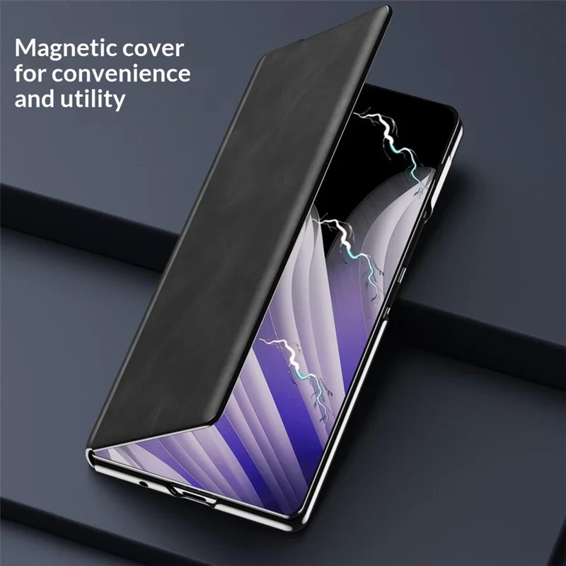 For Oppo Find N6 5G Case Drop Proof Stand Nappa Texture PU Leather + PC Phone Cover - Black