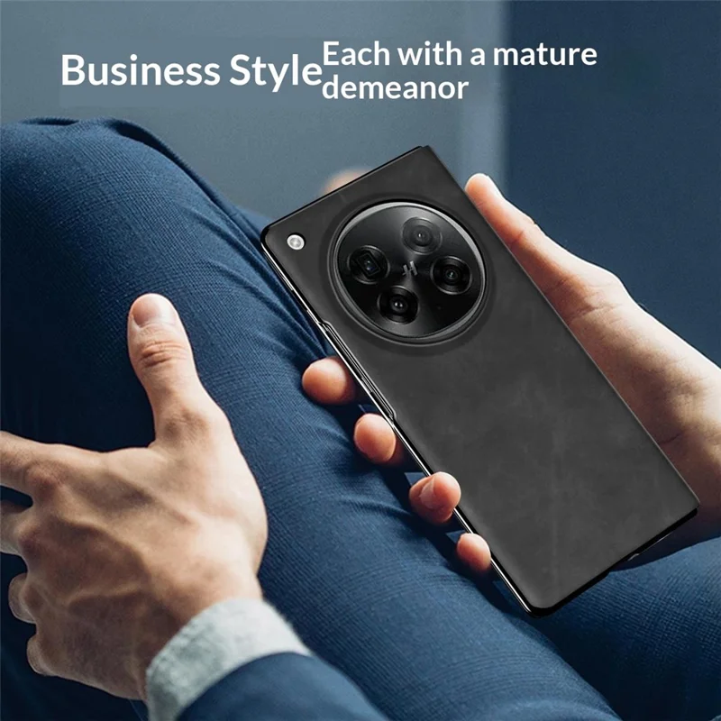 For Oppo Find N6 5G Case Drop Proof Stand Nappa Texture PU Leather + PC Phone Cover - Black