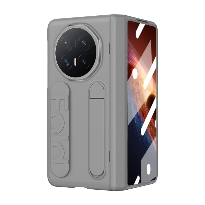 For Honor Magic V6 5G Case Kickstand Wristband PC Phone Cover with Tempered Glass Film - Grey