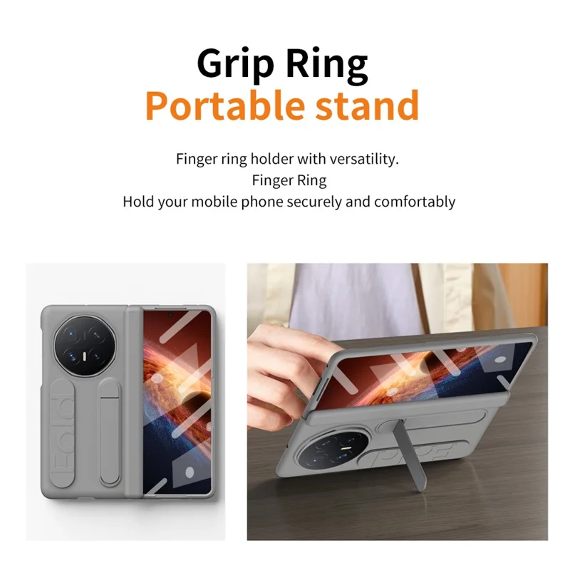 For Honor Magic V6 5G Case Kickstand Wristband PC Phone Cover with Tempered Glass Film - Grey