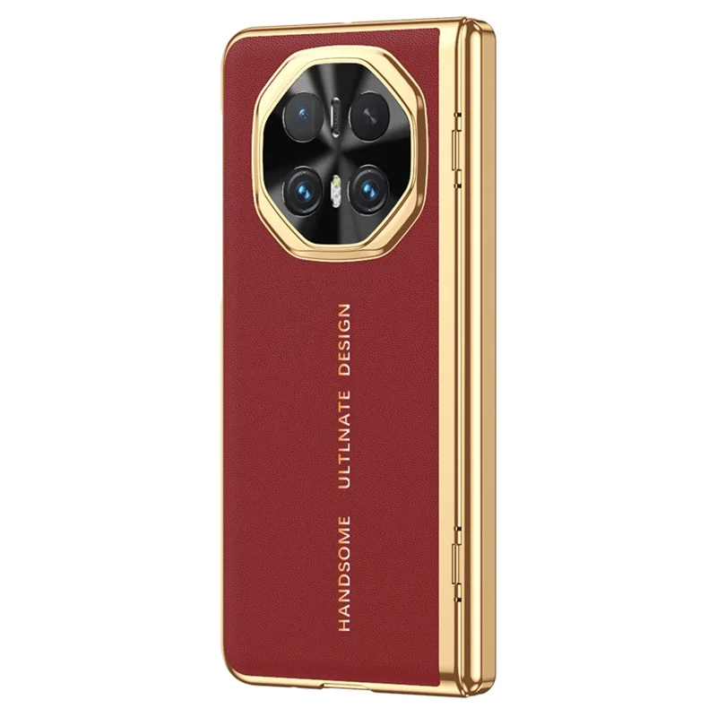 For Honor Magic V6 5G Case PU Leather + PC Electroplating Phone Cover with Tempered Glass Screen Film - Red