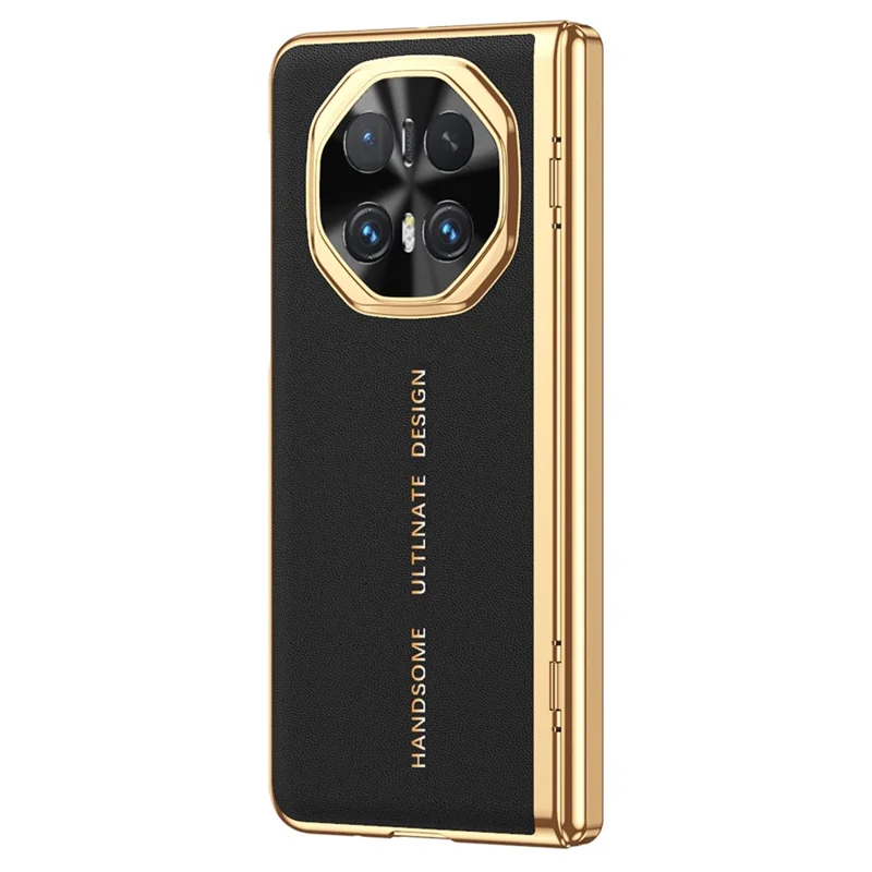 For Honor Magic V6 5G Case PU Leather + PC Electroplating Phone Cover with Tempered Glass Screen Film - Black