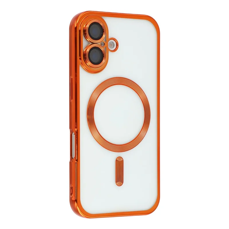 For iPhone 16 Magnetic Case Electroplated TPU Phone Cover with Lens Film - Orange