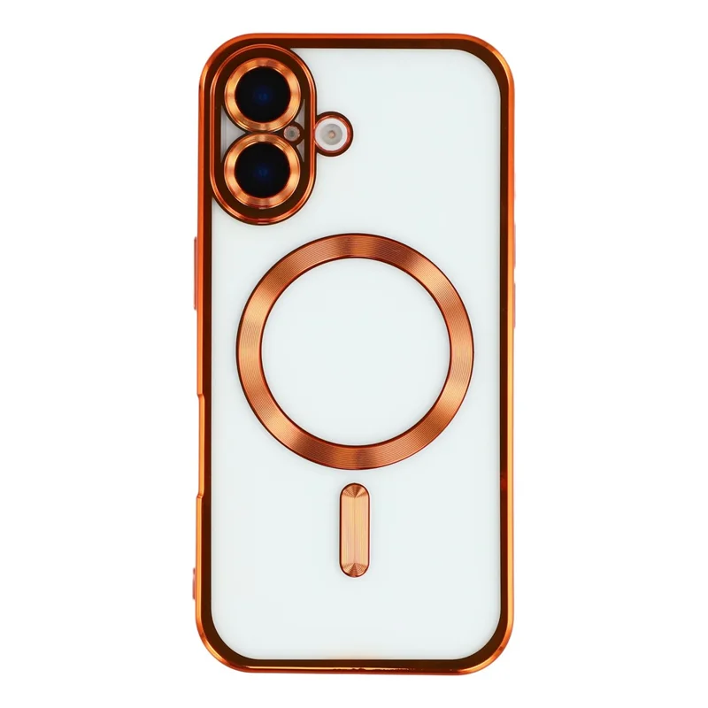 For iPhone 16 Magnetic Case Electroplated TPU Phone Cover with Lens Film - Orange