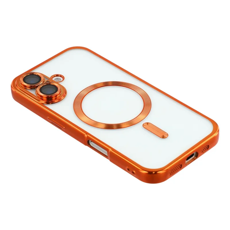 For iPhone 16 Magnetic Case Electroplated TPU Phone Cover with Lens Film - Orange