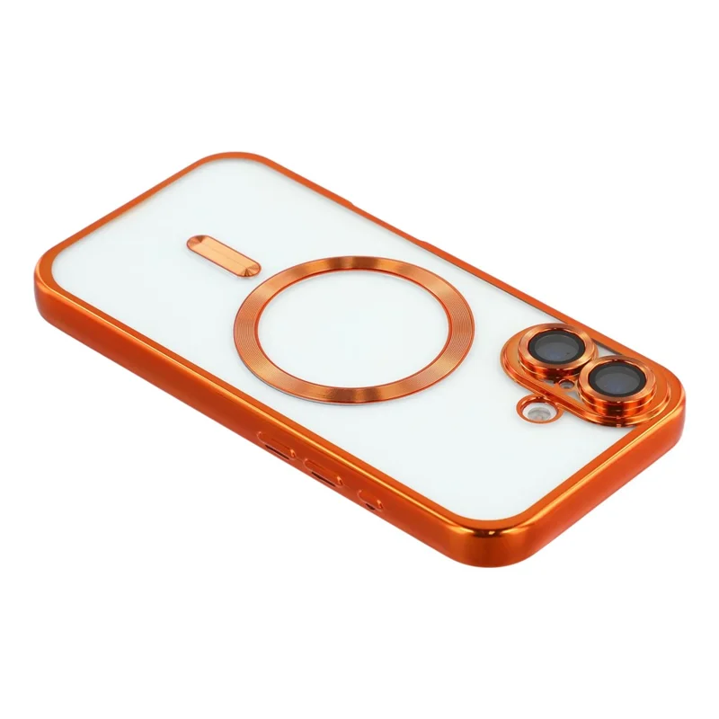 For iPhone 16 Magnetic Case Electroplated TPU Phone Cover with Lens Film - Orange