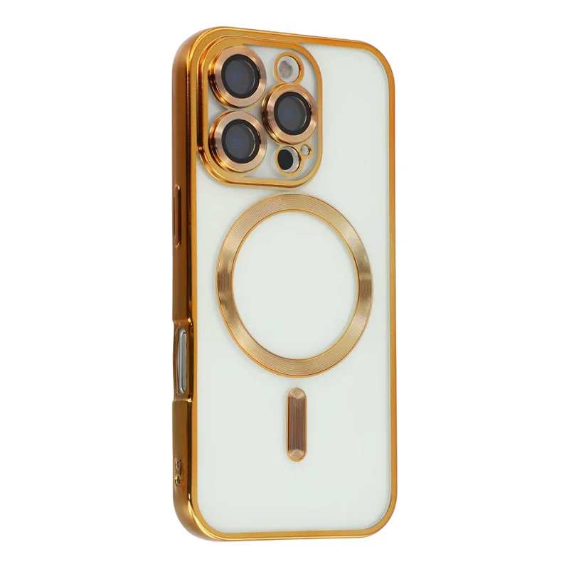 For iPhone 16 Pro Max Magnetic Case Electroplated TPU Phone Cover with Lens Film - Gold