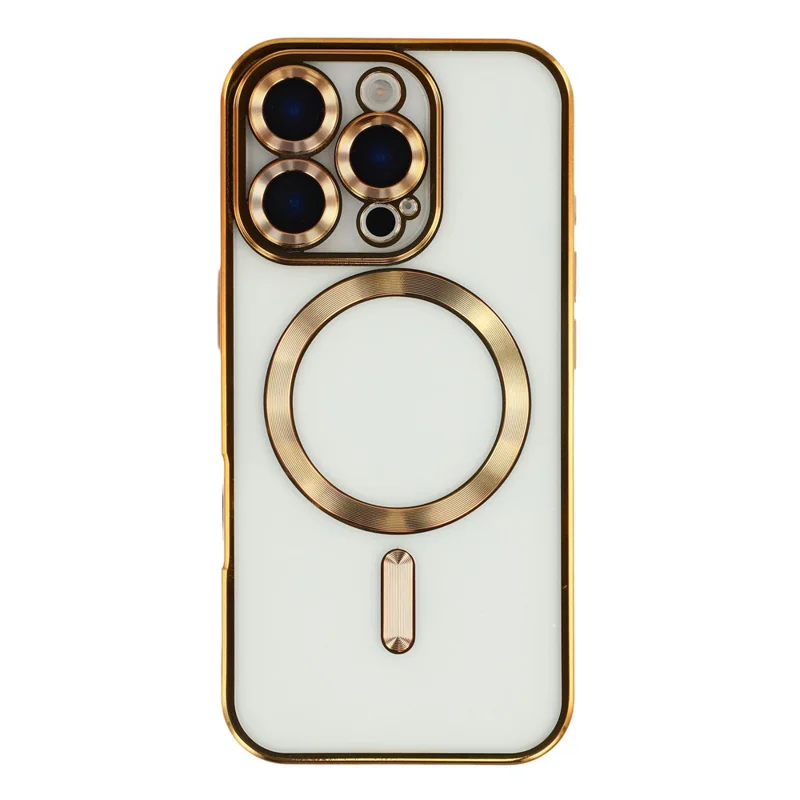 For iPhone 16 Pro Max Magnetic Case Electroplated TPU Phone Cover with Lens Film - Gold
