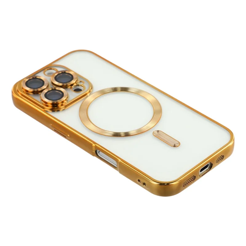 For iPhone 16 Pro Max Magnetic Case Electroplated TPU Phone Cover with Lens Film - Gold