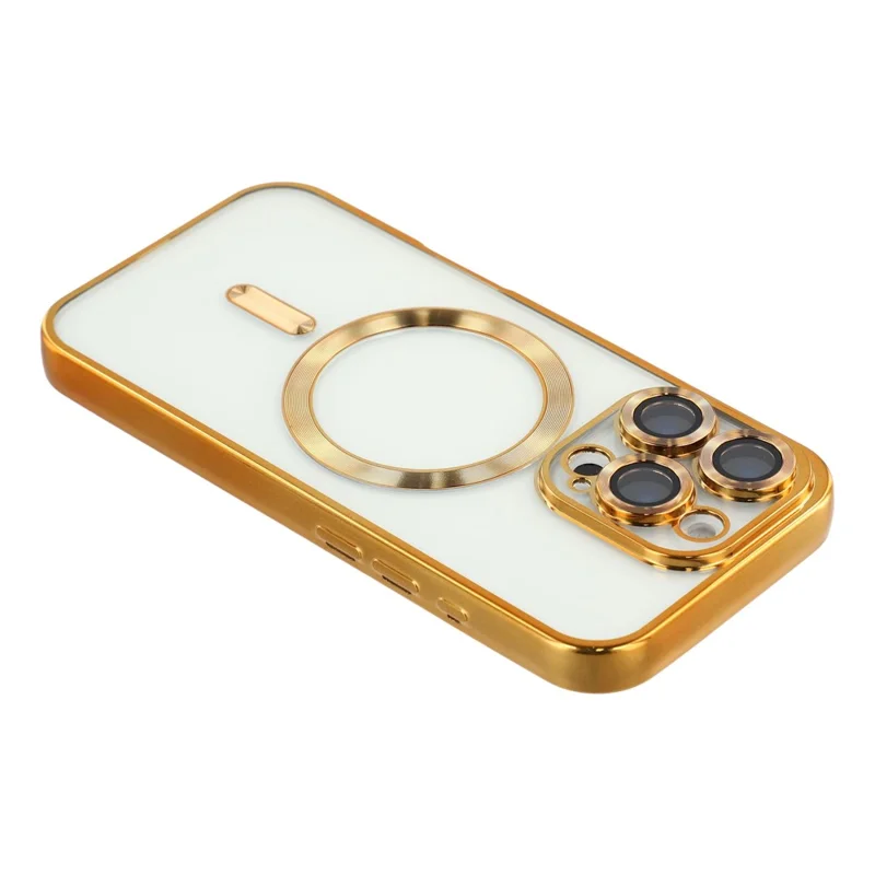 For iPhone 16 Pro Max Magnetic Case Electroplated TPU Phone Cover with Lens Film - Gold