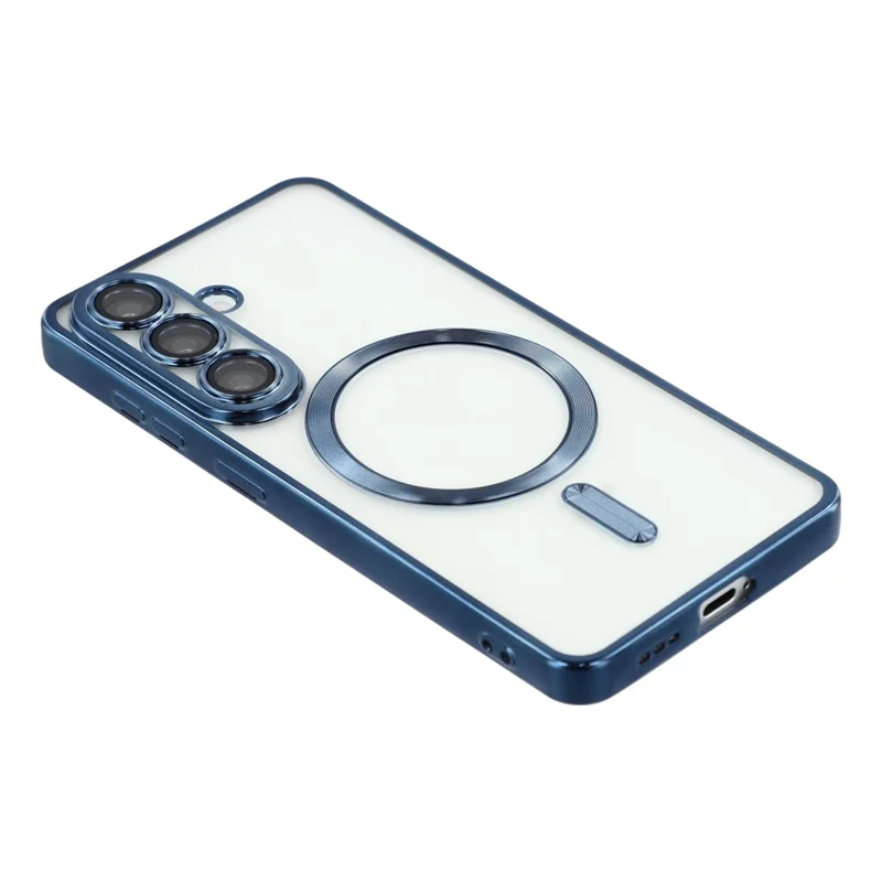 For Samsung Galaxy A37 5G Magnetic Case Electroplated TPU Phone Cover with Lens Film - Blue