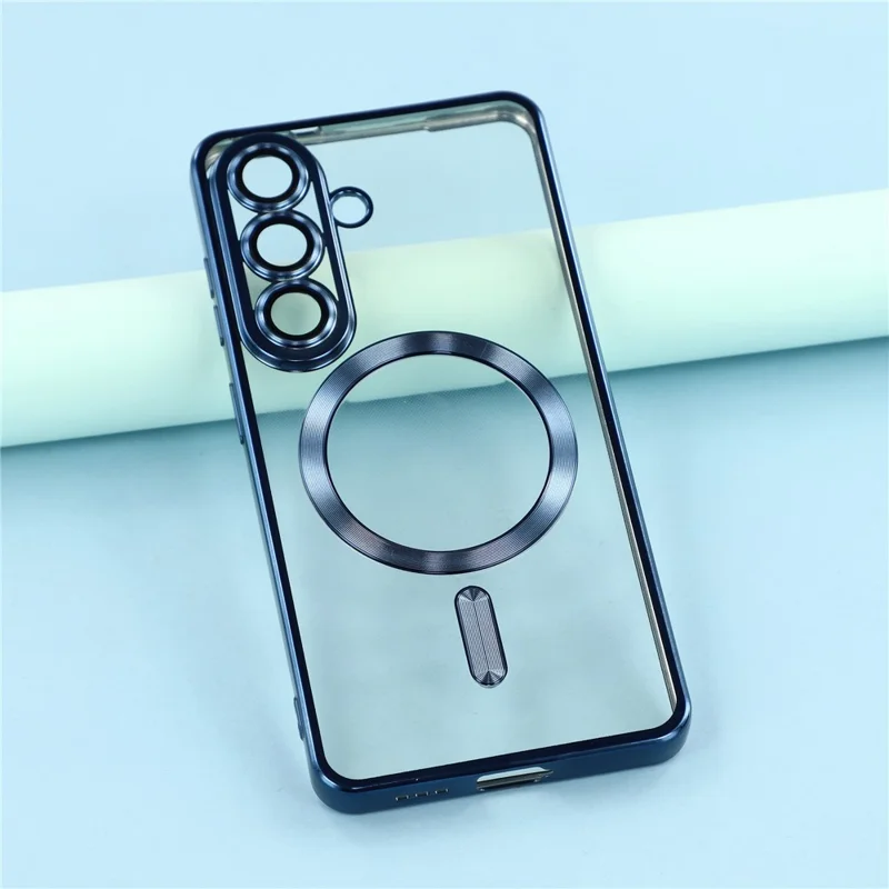 For Samsung Galaxy A37 5G Magnetic Case Electroplated TPU Phone Cover with Lens Film - Blue