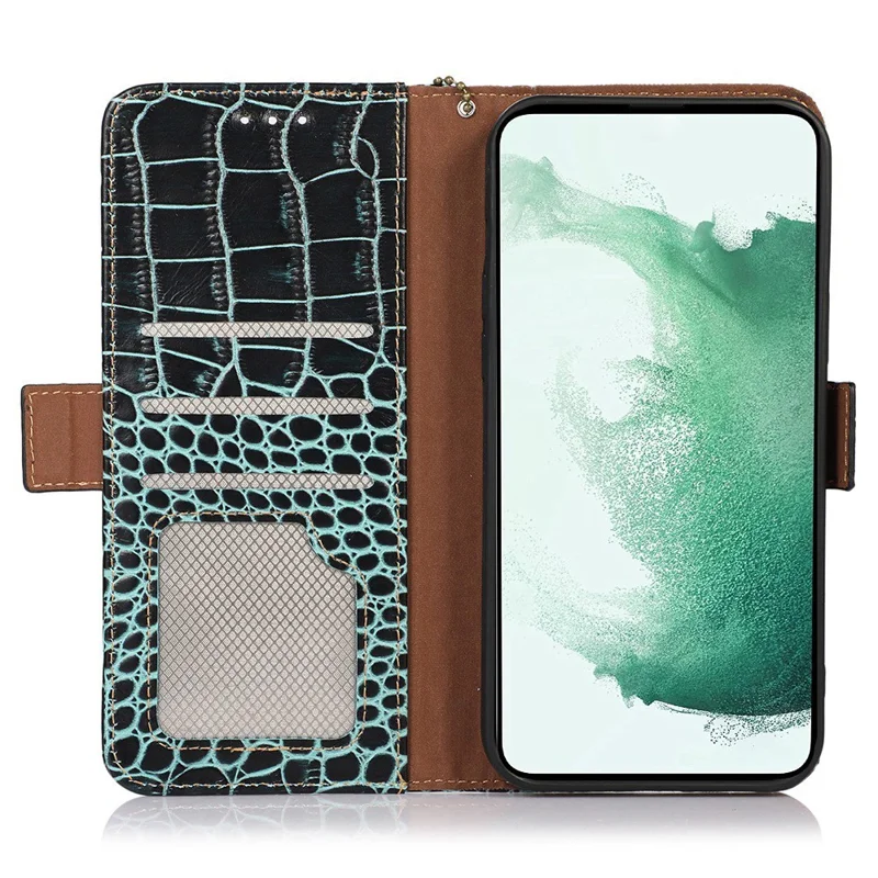 For Samsung Galaxy A54 5G Crocodile Texture Phone Case Genuine Cowhide Leather Wallet Stand RFID Blocking Anti-drop Cover - Green